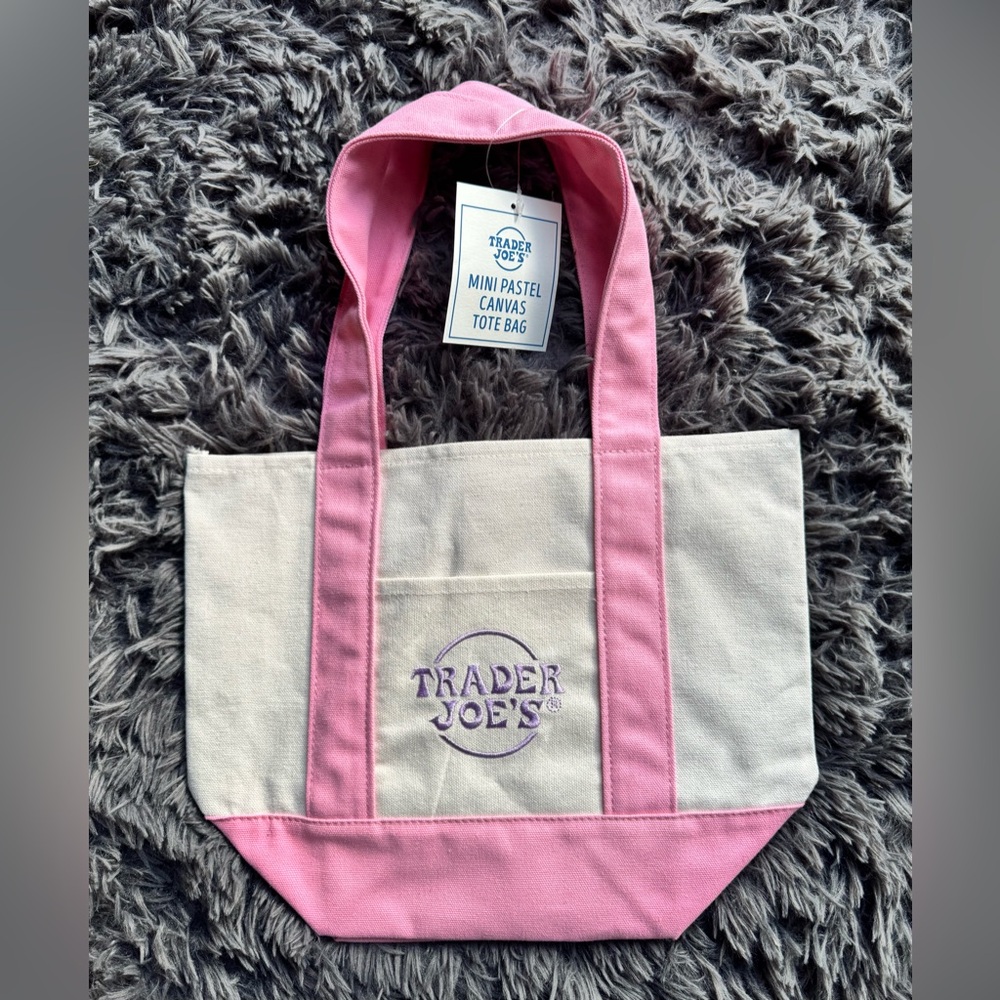Trader Joe's Pastel Pink and Cream Canvas Tote Bag